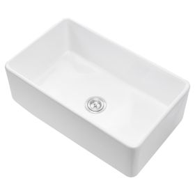 VEVOR 33.5x20 inch Farmhouse Sink, White Sink Workstation, Fireclay Undermount Basins, Apron Front Single Bowl Basin with Multiple Accessories