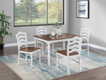 White 5-Pcs Dining Set Dining Table Chairs Unique Legs Natural wood Grain Look Top Kitchen Table
