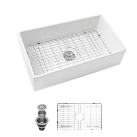 33 White Farmhouse Sink - 33 Inch Kitchen Sink White Undermount Single Bowl Apron Front Ceremic Sink Farm Style Drain Asseblemly and Bottom Grate