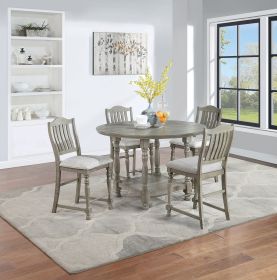 Dining Table 4x High Chairs 5pcs Counter Height Dining Set Light Grey Finish Dining Room Furniture Plush Upholstered Fabric Seat Contemporary Sty
