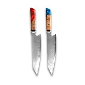 Chef's Knife For Japanese Cuisine In Damascus (Option: Red blue-34.7cm)