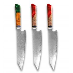 Chef's Knife For Japanese Cuisine In Damascus (Option: 2pcs red 1green-34.7cm)