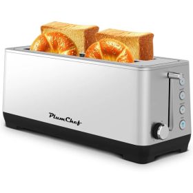 4-Slice Toaster, Extra Wide Long Slot Toaster, 6 Browning Settings, Bagel/Defrost/Reheat Functions, Removable Crumb Tray, Stainless Steel Housing (Option: silver)