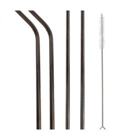 Colourful Reusable Stainless Steel Straws (Option: BALCK-STRAIGHT.BENT)