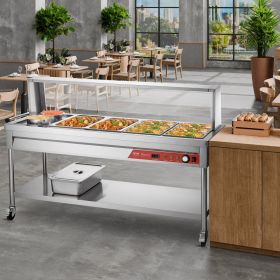 8 Pans + 2 Pots Commercial Food Warmer Steam Table With Undershelf Shield (Option: silver)