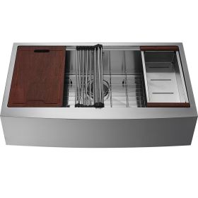 VEVOR Farmhouse Kitchen Sink, 304 Stainless Steel Drop-In Sinks, Top Mount Single Bowl Basin with Ledge & Accessories (size: 33 inches)